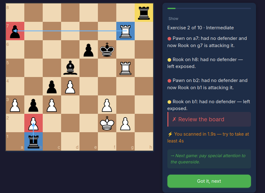 Feedback screen in English with SVG arrows